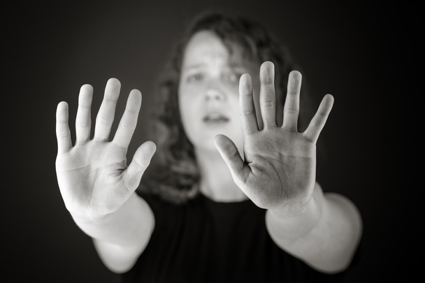 Stoptábla intett kezével modell - Fotó, kép