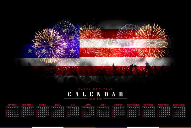 frohes neues jahr und kalender 2016 mit vereinigtem staat amerika - Foto, Bild