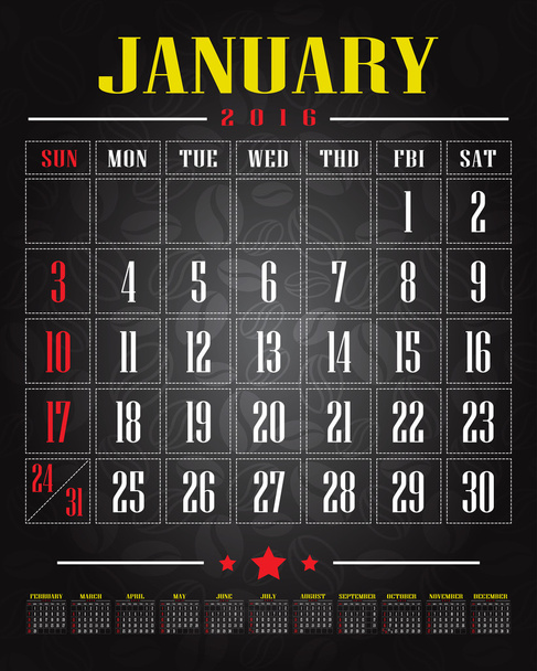 Календар 2016 кавовий фон
 - Вектор, зображення