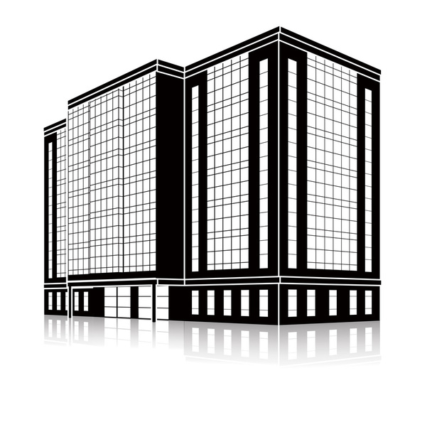 silhouette office building with an entrance and reflection - ベクター画像