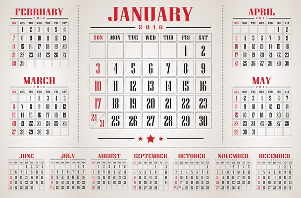 ημερολόγιο 2016 διάνυσμα και απεικόνιση - Διάνυσμα, εικόνα