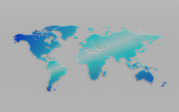 アブストラクトコンピュータグラフィックス青い丸印の世界地図 - 写真・画像