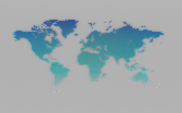 Soyut bilgisayar grafiği Mavi yuvarlak noktaların dünya haritası - Fotoğraf, Görsel