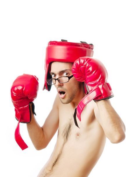 Boxeador divertido aislado en blanco - Foto, Imagen