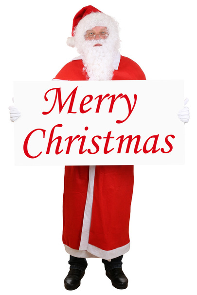 Santa Claus holding banner with Merry Christmas isolated - 写真・画像
