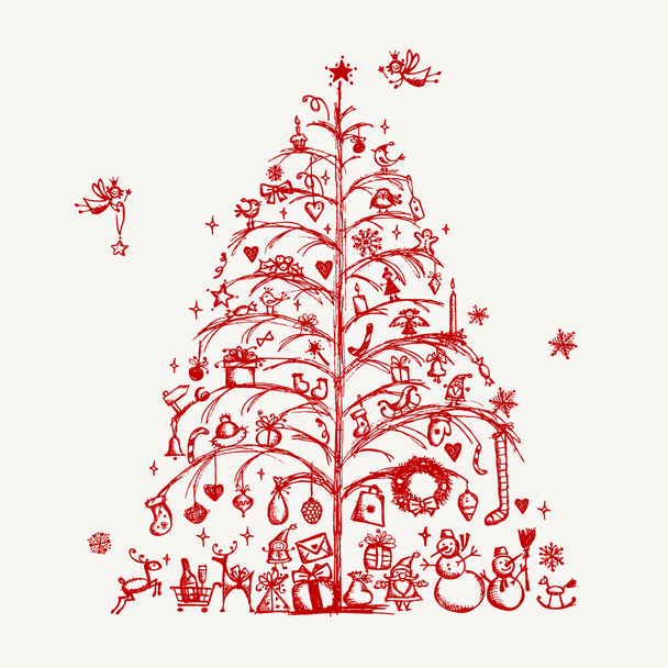 Christmas tree sketch for your design - Vektor, kép