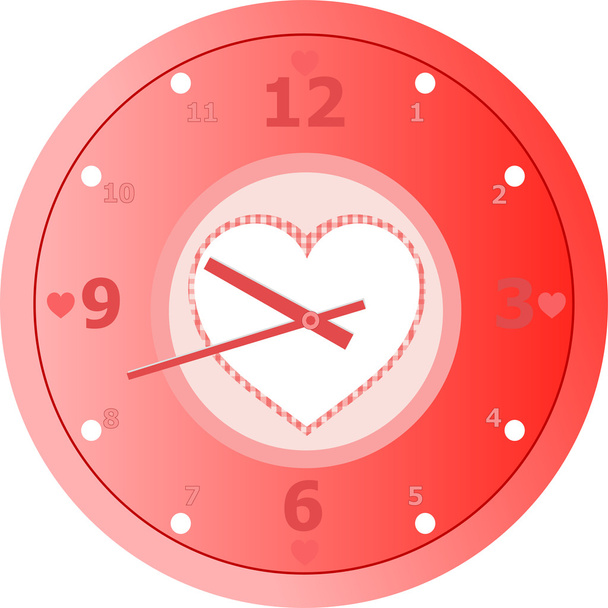 Red love Clock with heart shaped in dial plate Vector - Vektor, Bild