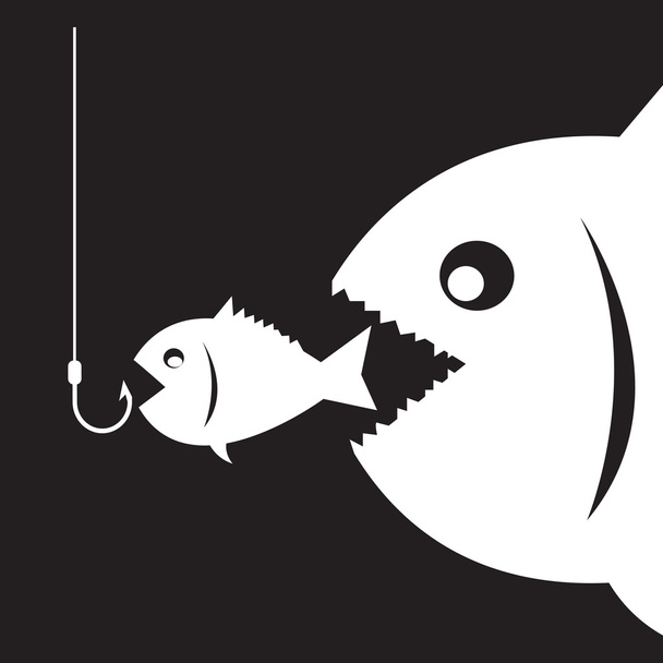 Isot kalat syövät pieniä kaloja
 - Vektori, kuva