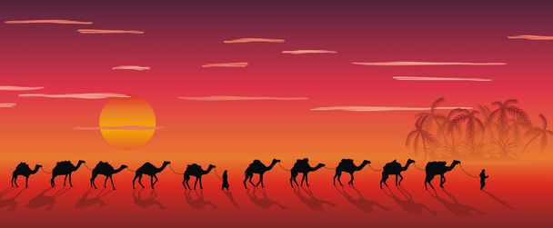 Caravan of camels in the desert - Διάνυσμα, εικόνα