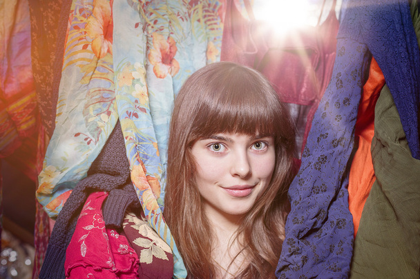 portrait of a beautiful teenage girl and her wardrobe, with boke - Photo, Image