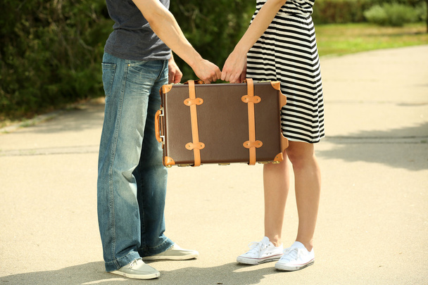 couple with vintage suitcase - Photo, image