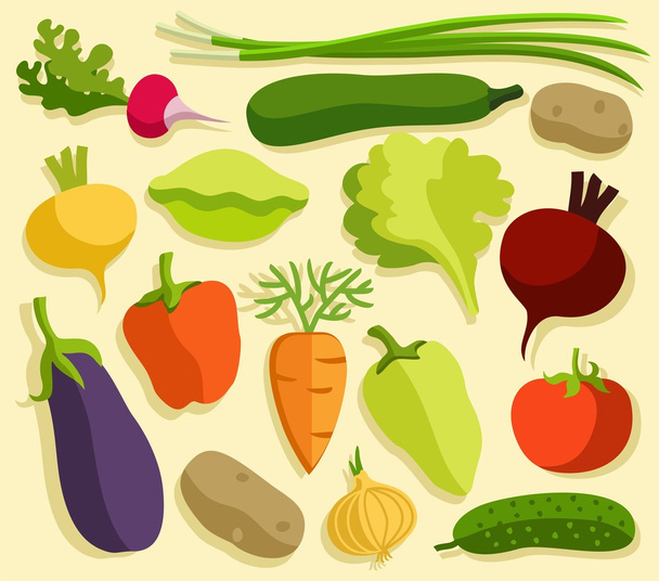 Vegetables, colored, flat. - Vektori, kuva