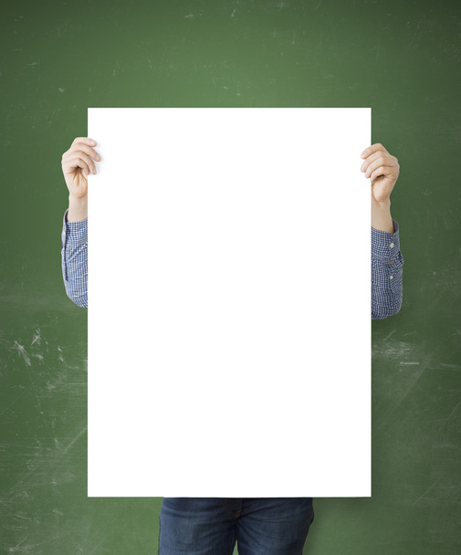 hipster holding blank poster - Фото, изображение