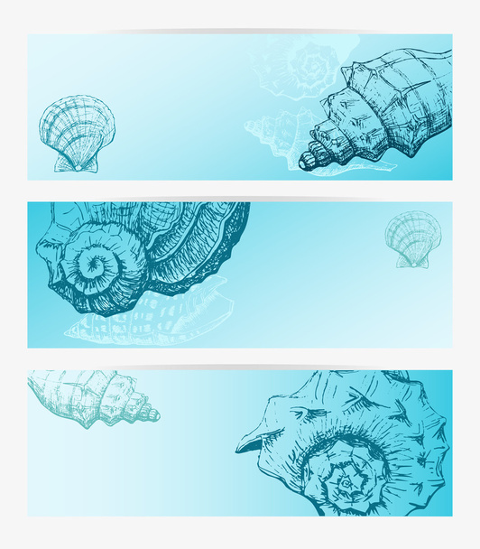 Set of banners with Seashells - Διάνυσμα, εικόνα