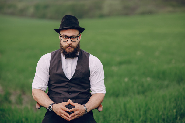 beard man in field lonley - Valokuva, kuva