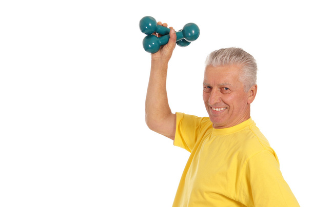 Old guy with dumb bells - Foto, immagini