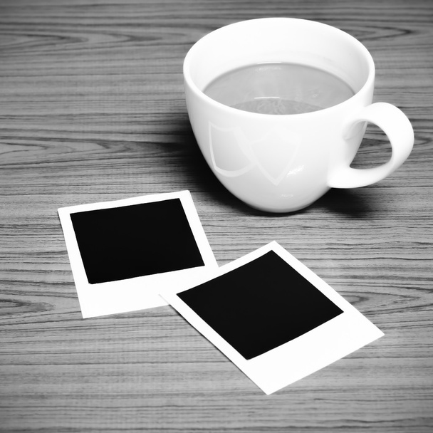 coffee cup with photo frame black and white color tone style - Photo, image