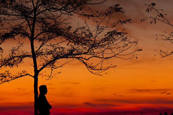 ηλιοβασίλεμα και silhoute ενός ανθρώπου - Φωτογραφία, εικόνα