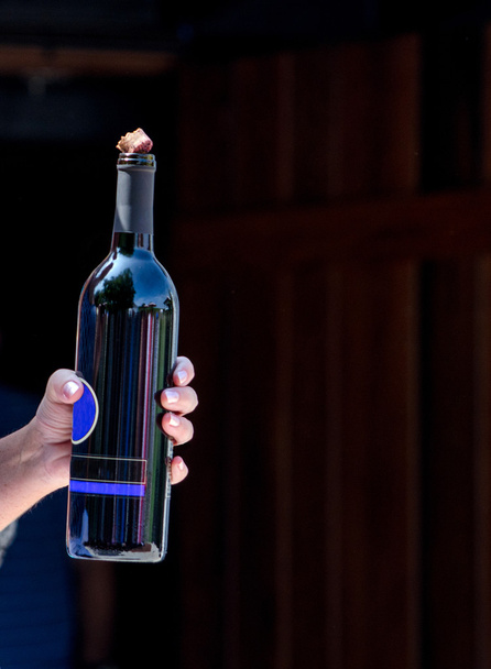 butelka wina trzymająca dłoń - Zdjęcie, obraz