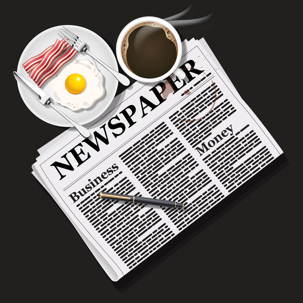 illustration of newspaper with black coffee and breakfast - Vector, Image
