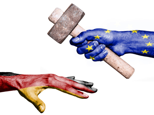 European Union hitting Germany with a heavy hammer - Foto, afbeelding