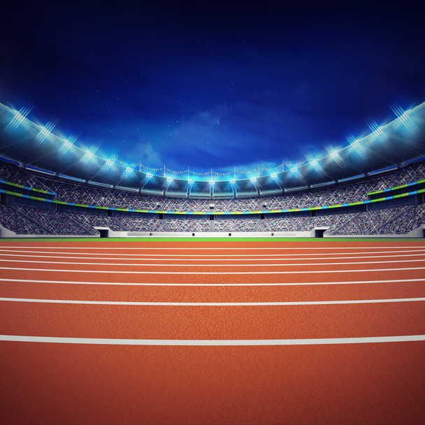 Leichtathletik-Stadion mit Bahn bei allgemeiner Nachtsicht - Foto, Bild