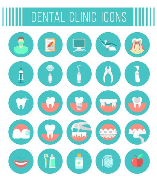 Стоматологические услуги плоские иконы
 - Вектор,изображение