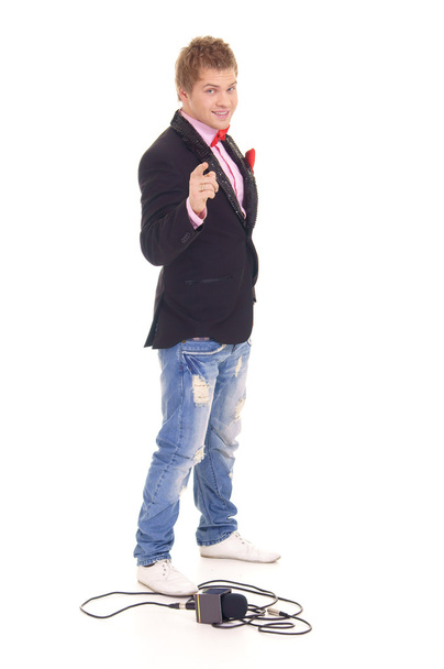 Man in jacket and microphone - Fotó, kép