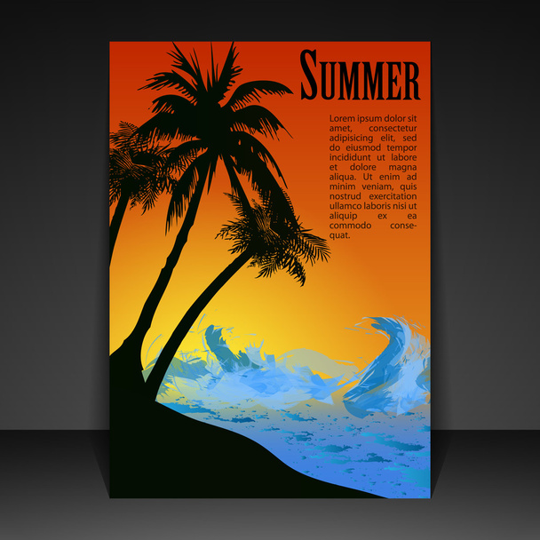 Flyer Design - Summer Holiday - Dark Tropical Island Dusk Scene - Vektor, Bild