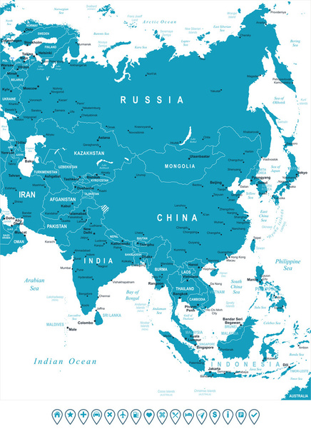 Asia - map and navigation labels - illustration. - Vector, Image