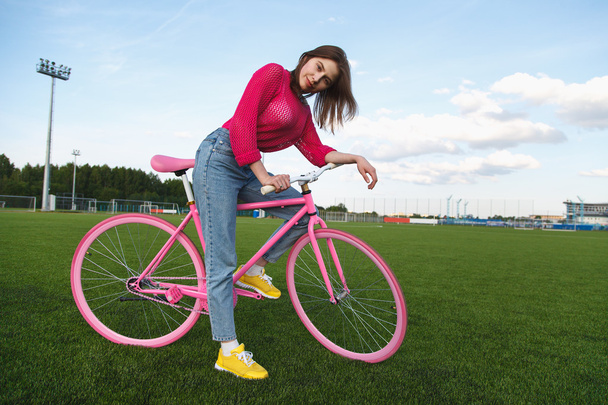 sexy fashion girl on bike - Photo, image