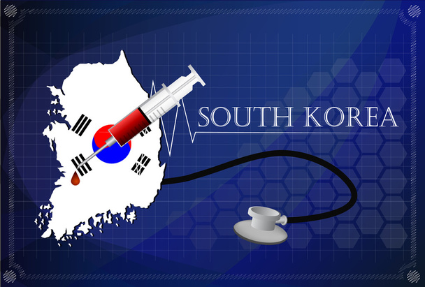 Dél-korea sztetoszkóp és fecskendővel térképén. - Vektor, kép