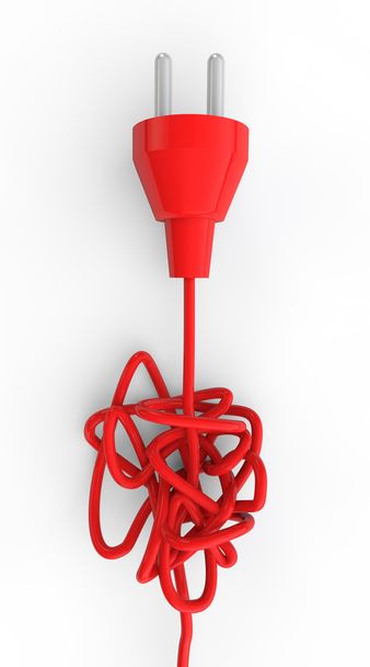 3d electric plug and tangled wire - Φωτογραφία, εικόνα
