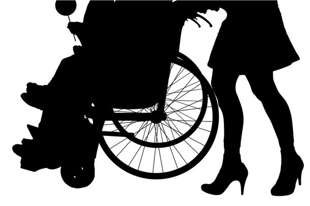 Frauenbeine und Mann im Rollstuhl - Vektor, Bild