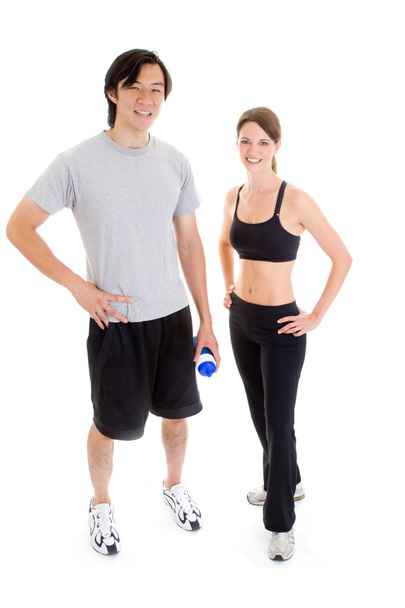 Asian Man White Woman Standing Work-Out Isolated - Photo, Image