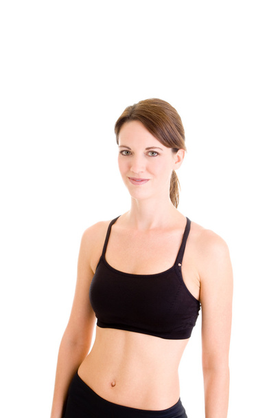 Smiling Slender Caucasian Woman Sports Bra Isolated White Backgr - Foto, afbeelding