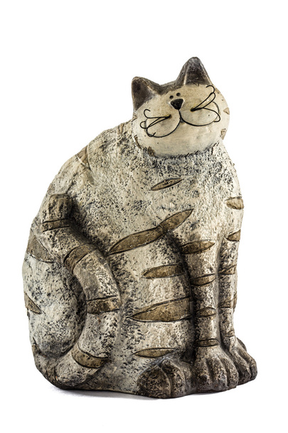 Керамічна фігурна кішка, ізольована на білому тлі
 - Фото, зображення