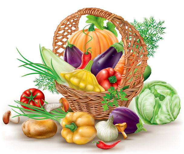 cesta com legumes - Vetor, Imagem