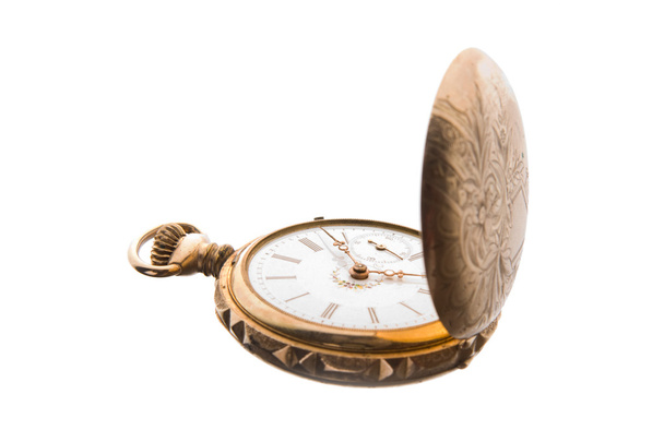 staré staromódní mosaz kapesní hodinky, samostatný bílá - Fotografie, Obrázek