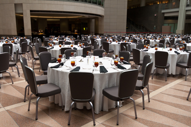 Large Room Set Up for a Banquet, Round Tables - Photo, Image