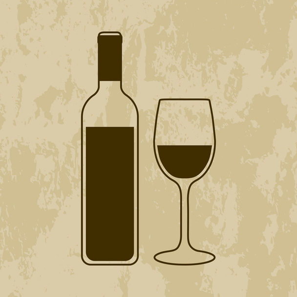 Garrafa de vinho com vidro no grunge
 - Vetor, Imagem