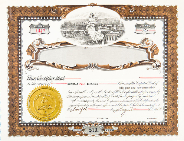 Старий старовинний фондовий сертифікат порожній прикордонник
 - Фото, зображення