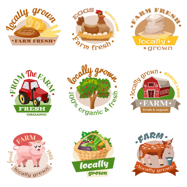 Set di emblemi piatti della fattoria
  - Vettoriali, immagini