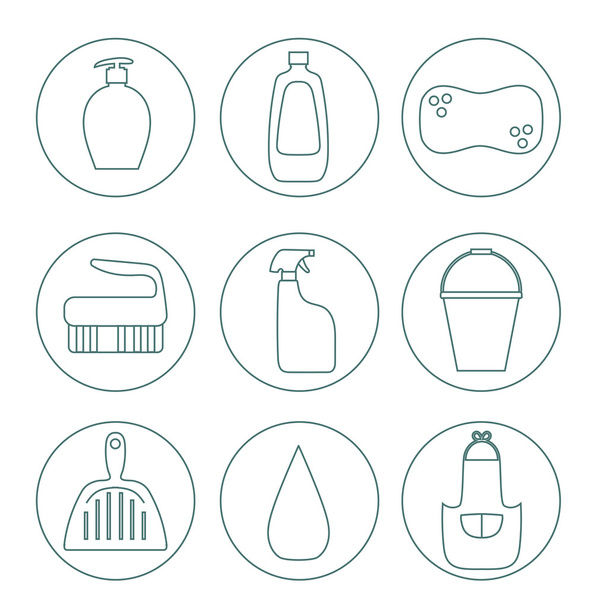 Cleaning products flat icon vector set. - Vector, Image