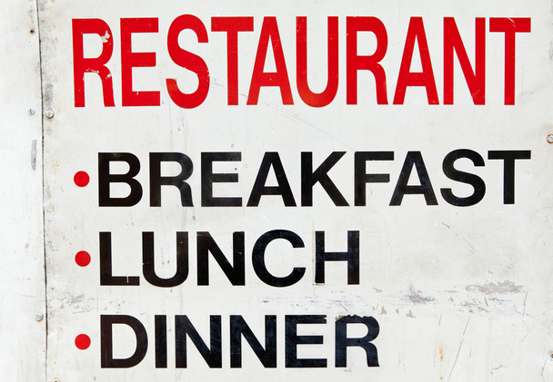 Sinal velho do restaurante do metal sujo Grungy, café da manhã, jantar do almoço
 - Foto, Imagem