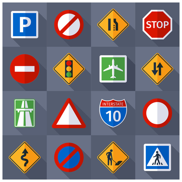 Señalización de tráfico conjunto de iconos planos
 - Vector, Imagen