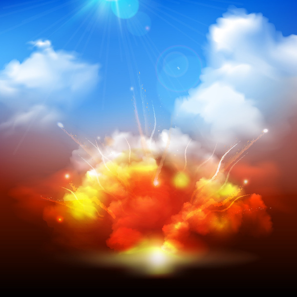 Έκρηξη σύννεφα και banner μπλε ουρανό - Διάνυσμα, εικόνα