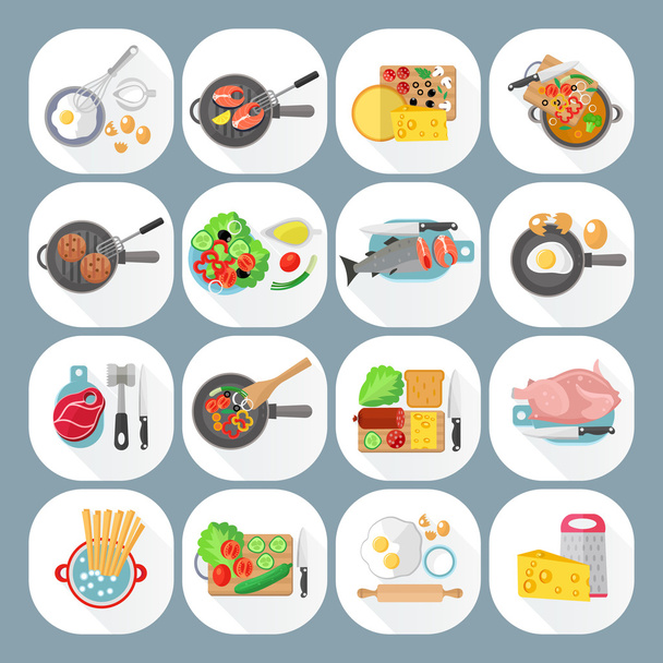Cucina casalinga set icone piatte
 - Vettoriali, immagini