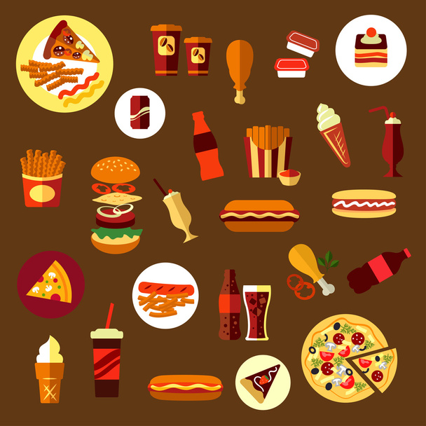 Fast food and takeaway drinks icons - Vector, Image
