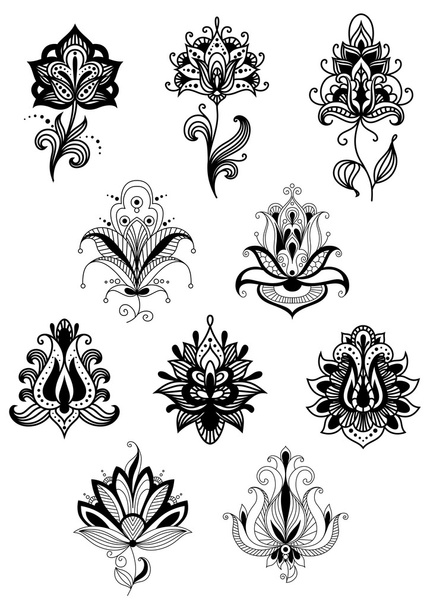 Indian lacy flowers with paisley ornament - Vector, Imagen